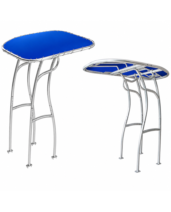 T-Top Universal Serie 600 de PoweryMax plata con tela azul para barcos y semirrígidas.