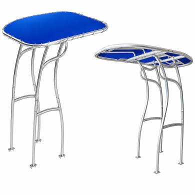 T-Top Universal Serie 600 de PoweryMax plata con tela azul para barcos y semirrígidas.