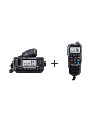 EMISORA VHF FIJA MARINA IC-M423GE ICOM CON MICRÓFONO MULTIFUNCIÓN HM195G IPX7 - 25W