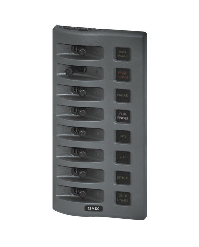 Panel 8 interruptores 4308-BSS de Blue Sea Systems WeatherDeck protección por fusible